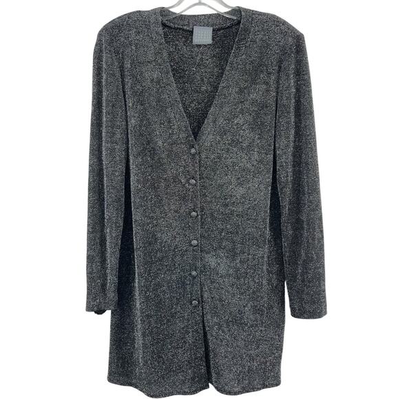 Rabbit Rabbit Rabbit Silver Metallic Button-Up Long Cardigan Women’s M Acetate - Picture 1 of 6